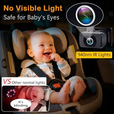 Rohent Baby Car Camera HD 1080P - Rear-Facing Infant Monitor with Night Vision Car Camera for Baby 150° Wide-Angle Lens Anti-Glare Screen Easy Install 360° Adjustable Display - Image 4