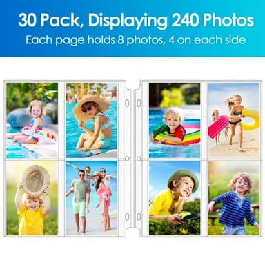 MaxGear 3.5 x 5 Photo Sleeves 30 Pack for 3 Ring Binder, Heavy-Duty Archival Photo Page Protectors Holds 240 Pictures, 4-Pocket Clear Picture Album Refill Pages - Image 3