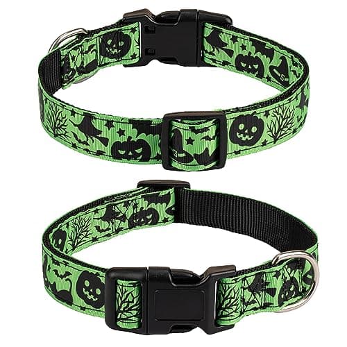 TDTOK Halloween Dog Collar, Soft Comfy Halloween Themed Pet Collar with Spooky Ghost Skull Bat Cat Witch Tree Hat Pumpkin Pattern for Small Medium Large Dogs (1 PCS) - Image 1