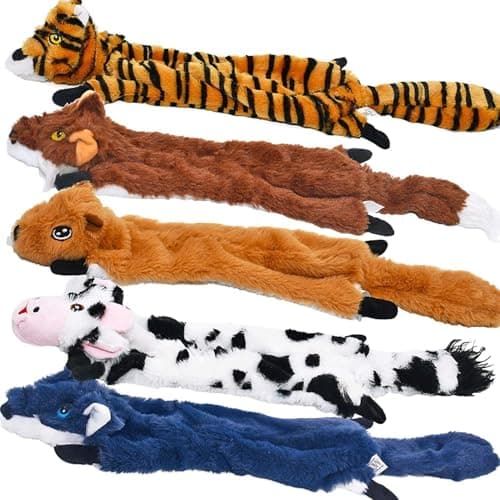 SHARLOVY Dog Squeaky Toys 5 Pack, Pet Crinkle Toy No Stuffing Animals Plush, Dog Chew for Large and Medium, Small Puppy Teething for Boredom - Image 1
