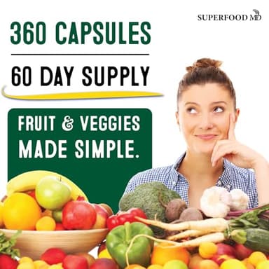 Superfood Fruit and Veggie Supplement - 360 Whole Super Fruit and Vegetable Supplements & Vitamin, Natural Energy Levels, with Olive Leaf Soy Free- 180 Count (Pack of 2) - Image 6