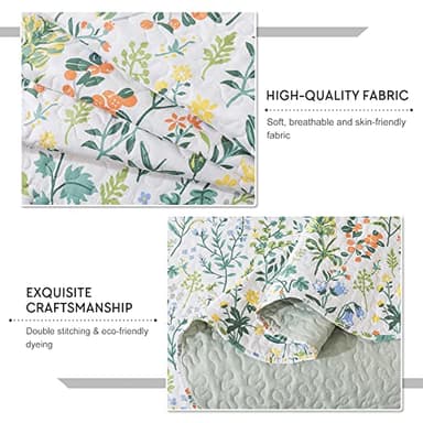 Travan 3-Piece Quilt Set Quilted Bedspread Lightweight Coverlet Set Garden Style Floral Printed Oversized Quilted Bedding Set with Shams for All Season, Exquisite, Queen Size - Image 4
