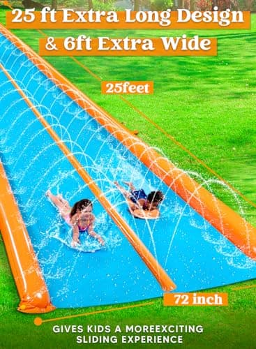 Sloosh Double Lane Water Slide,25ft x 6ft Heavy Duty Lawn Water Slip and Slide with Sprinkler and 2 Inflatable Boards for Adult Kids Party Summer Yard Outdoor Play Activities - Image 2