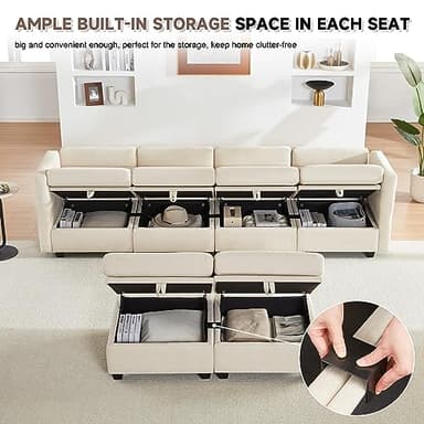 Weture Modular Sectional Sofa with Storage, U Shaped Sectional Couch for Living Room, Convertible Modular Sofa Couch with Ottomans, High Supportive & Soft Sponge, 6 Seat, Beige - Image 3