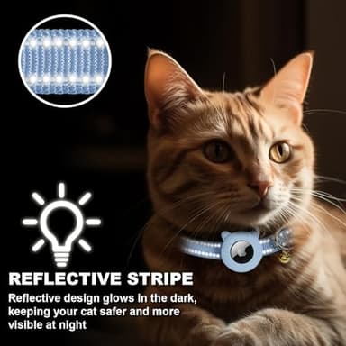 BXPAW Airtag Cat Collar,Reflective Cat Tracker Collar with Air Tag Holder and Safety Elastic Band,Breakaway GPS Collars for Girl Boy Cats,Kittens and Puppies (Blue, Small) - Image 2