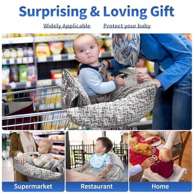 Pozico Minky Dot Shopping Cart Cover for Baby - Soft and Cozy High Chair Cover, Portable and Machine Washable-Gray Rectangle Print - Image 7