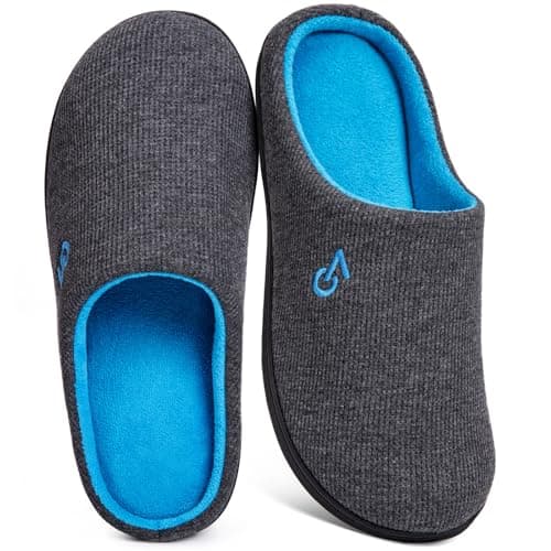 VeraCosy Men's Two-Tone Memory Foam House Slippers Indoor Outdoor Durable Rubber Sole (Dark Gray/Blue, 11-12 US) - Image 1