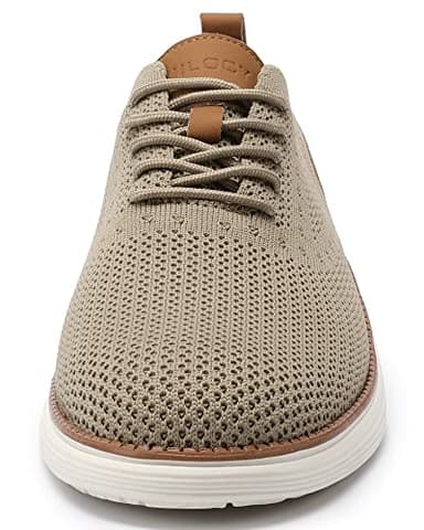 VILOCY Men's Casual Dress Sneakers Oxfords Business Shoes Lace Up Lightweight Comfortable Breathable Walking Knit Mesh Fashion Sneakers Tennis Khaki,EU43 - Image 5