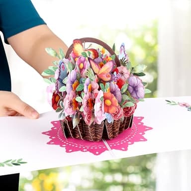 Giiffu Paper 3D Flower Basket Pop Up Greeting Card with Envelope, Happy Birthday Card for Women Mom Wife, All Occasion Greeting Cards for Valentine's Day, Mothers day, Anniversary - Image 7