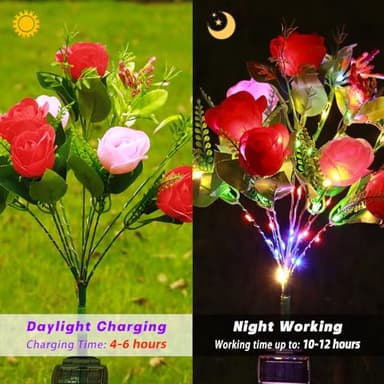 Solar Flower Lights Outdoor Garden Decor,Roses Multi-Color Changing LED Waterproof,Birthday Gifts for Women Mom Grandma,for Yard Lawn Backyard Landscape Pathway Patio Outside Gardening Gifts-2 Pack - Image 2