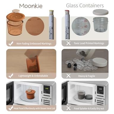 Moonkie Silicone Baby Food Containers | 8oz/4 oz Baby Food Storage Jars with Airtight Lids and A Snack Cup Lid | Freezer,Microwave and Dishwasher Safe, Reusable Baby Food Jars for Infant & Toddler - Image 3