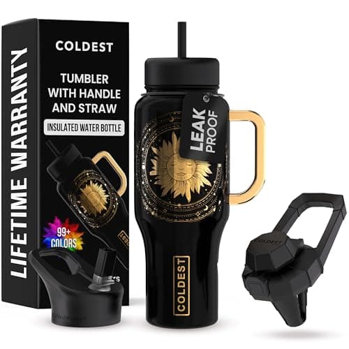 Coldest Tumbler with Handle and Straw - 100% Leak Proof Insulated Tumbler with Lid and Straw (3 Lids) - Stainless Steel Tumblers for Women & Men - Cup Holder Friendly Base, 36 oz (Zen) - Image 1
