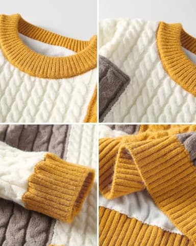 SINAR Men Sweater Vintage Cable Knit Sweater Winter Casual Crew Neck Knitwear Pullover Sweater Men (US, Alpha, Small, Regular, Regular, Yellow) - Image 6