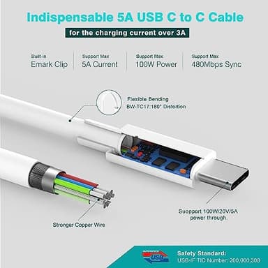 96W USB C Charger for MacBook Pro 16, 15, 14, 13 inch 2025 2024, 2023, 2022, 2021, M4 M3 M2 M1 MacBook Air, USBC Laptop Power Adapter, iPad, LED, 6.6ft 5A Cable Charging as Fast as Original Quality - Image 5