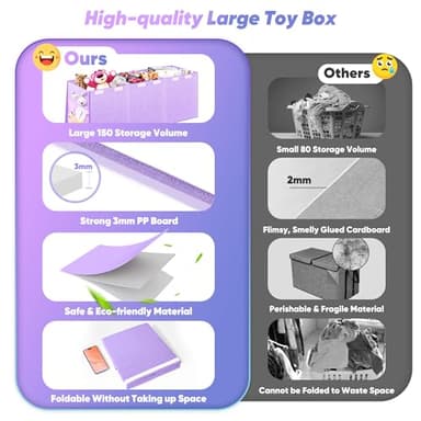 Mabahoo Extra Large Toy Box, Toy Chest for Kids Boys Girls, Collapsible Sturdy Storage Organizer with Mesh Pockets, 40"x14"x16" Kids Box Bins Baskets for Nursery, Playroom, Purple - Image 5