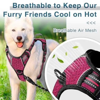 BARKBAY Dog Harness No Pull with ID Tag Pocket - Heavy Duty, Reflective, Easy Control for Large Dogs(Pink/Black,L) - Image 4