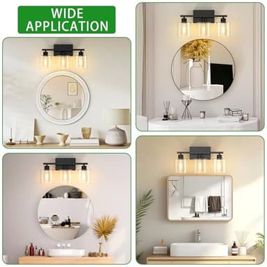 Phaosio Bathroom Vanity Light Fixtures 3-Black Wall Sconce, Brushed Nickel Mirror Light with Clear Glass Shade, Easy Install Bedroom Hallway Lighting, E26 Base - Image 8