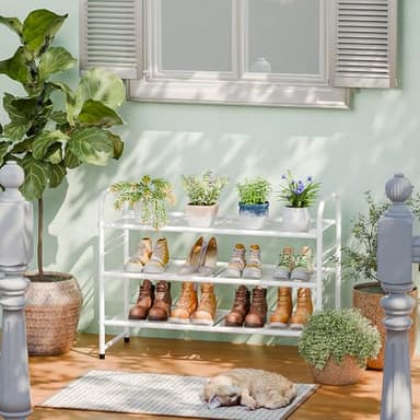 SUFAUY 3-Tier Mesh Shoe Rack, Closet Metal 33" Wide Shoe Shelf Heavy Duty, White - Image 2