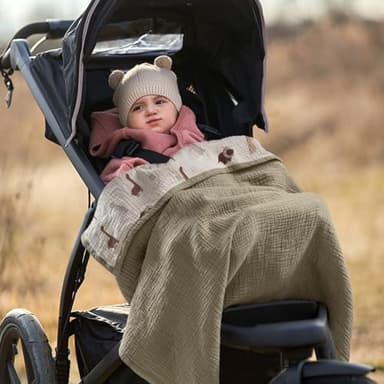 lulumoon Muslin Baby Blanket - Cotton Quilt Blankets for Toddlers - Reversible Nursery Crib Blanket for Baby Boys and Girls 47"x47"(Olive Dinosaur) - Image 9