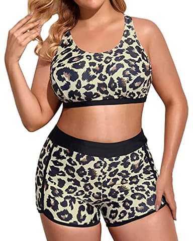 Holipick Women Leopard Plus Size 3 Piece Tankini Swimsuits Athletic Bathing Suits with Boy Shorts Tank Top with Sports Bra 18W - Image 4