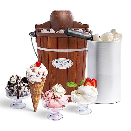 Nostalgia Electric Ice Cream Maker - Old Fashioned Soft Serve Ice Cream Machine Makes Frozen Yogurt or Gelato in Minutes - Fun Kitchen Appliance - Vintage Wooden Style - Dark Wood - 6 Quart - Image 1