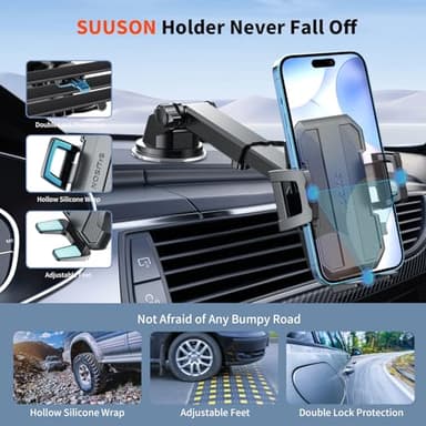 SUUSON Upgraded 3-in-1 Car Phone Holder Mount [Powerful Suction] Phone Mount for Car Dashboard Air Vent Windshield,for All iPhone Android Phone (Black) - Image 6