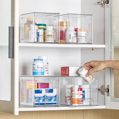 Vtopmart 4 Pack Stackable Storage Drawers, 6.6''Tall Acrylic Bathroom Makeup Organizers,Clear Plastic Drawers For Vanity, Undersink, Kitchen Cabinet,Pantry Organization and Storage - Image 6