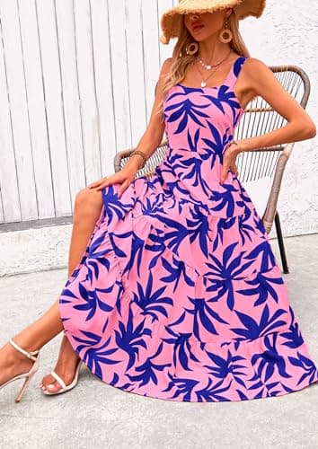 PRETTYGARDEN Women's Summer Floral Maxi Dress Sleeveless Smocked Ruffle Long Flowy Beach Vacation Boho Sundresses (Floral Pink Blue,Small) - Image 8