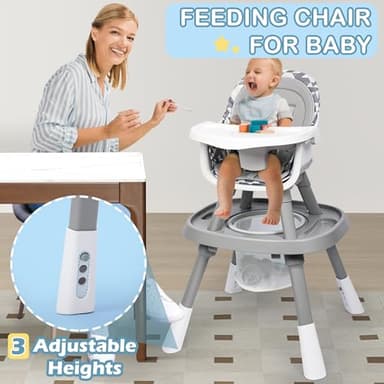 Xilingol 15-in-1 Convertible High Chair, 2-in-1 Baby Highchair & Activity Center W/Toys, Booster Seat | Building Block Table | Toddler Chair W/Removable Tray & 5-Point Harness & 2-Layer Cushion(Grey) - Image 3