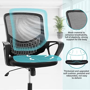 Desk Computer Chair with Wheels Ergonomic Home Office Chair with Lumbar Support and Fixed Armrests, Mid Back Mesh Chair Rolling Swivel Chair，Black - Image 5