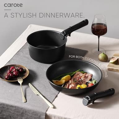 CAROTE Pots and Pans Set Non Stick, Cookware Set Detachable Handle, Nonstick Induction Kitchen Sets Non Stick with Removable Handle, RV Cook Ware, Oven Safe, Black - Image 4