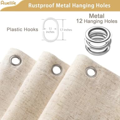 Awellife Linen Shower Curtain Beige Boho Farmhouse Shower Curtains for Bathroom Natural Cloth Cotton Fabric Liner Cream 72 x 72 Inch Modern - Image 7