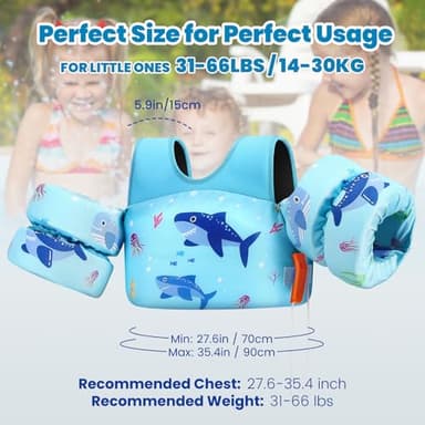 HeySplash Swim Vest for Kids, Toddler Pool Floaties Fit 31-66 Lbs, Children Swimming Vest with Adjustable Strap, Swim Jacket Water Wing Arm Float, Puddle Beach Boat Jumper Boy Girl Age 2-7,Blue Shark - Image 7