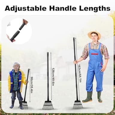 Small Rake for Leaves, 11 Metal Tines Narrow Leaf Rake, 60'' Leaf Rakes for Lawns with Adjustable Steel Handle for Camping Flower Beds Mulch Shrub, Black - Image 3