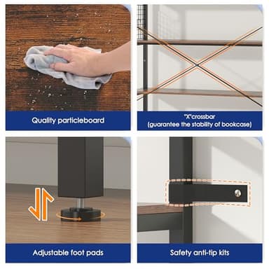 Nosepen 6 Tire Large L Shaped Bookshelf & Corner Bookcase with Storage Cabinet and 2 Barn Doors and 10 Storage Shelves, 71.3" Tall Farmhouse Etagere L Shaped Book-Shelf with Metal Frame(Brown) - Image 8