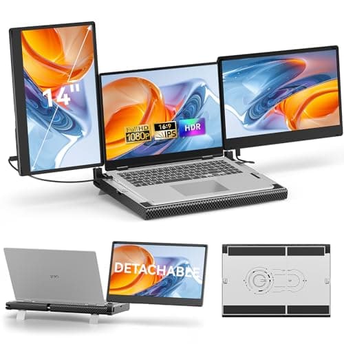 14" Laptop Screen Extender Smart Base - Upgraded Triple Portable Monitor FHD 1080P -300% More Efficient, 360° Rotation/Detachable Dual Display, Plug-Play USB C/HDMI,Laptop Monitor Extender for Win/Mac - Image 1