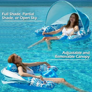 Jasonwell Pool Float with Canopy - Inflatable Pool Floaties Adult Floating Pool Chair Lounge Floats for Swimming Pool Water Chair Pool Lounger with Cup Holders Pool Toy Party Floaty for Adults - Image 2
