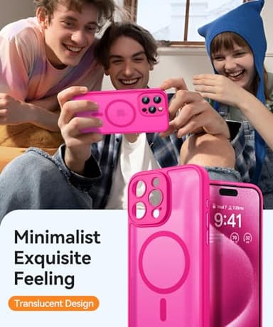 CANSHN Magnetic Compatible with iPhone 15 Pro Max Case, Upgraded [Full Camera Protection] [Compatible with Magsafe] [Translucent Matte] Shockproof Protective Phone Case Cover 6.7 Inch - Hot Pink - Image 7
