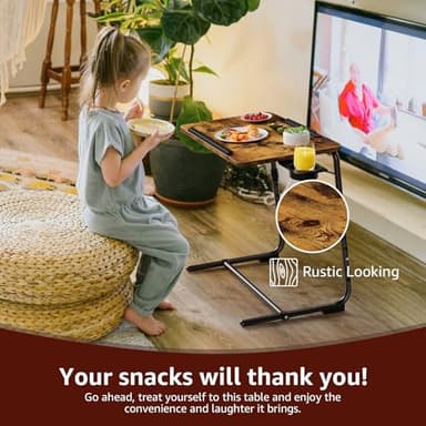 Folding TV Tray Adjustable Dinner - Trays for Eating On Couch Wooden Tables Mate Stand Foldable Desk with Cup Holder Portable - Image 3