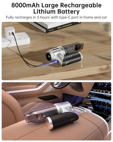 Car Vacuum Portable Cordless, 17000PA Foldable Car Cleaner High Power, 4 in 1 Mini Handheld Vacuum with Air Duster, Type-C Charge, Metal Steel Filter, Portable for Auto/RV/Home Detail Cleaning - Image 6