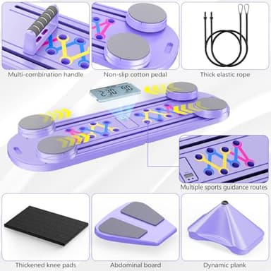 Pilates Board, Pilates Reformer Set, 7 in 1 Multifunctional Pilates Reformer Machine with Timer, Portable Foldable Pilates Board for Home Workout, Pilates Kit with Storage Bag, Purple - Image 4