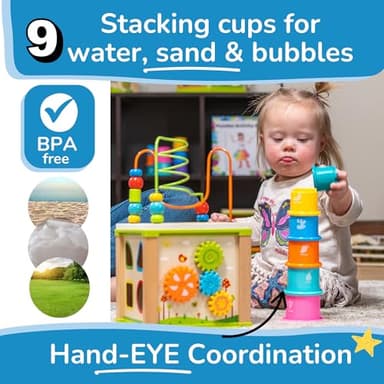 Wooden Kids Baby Activity Cube - Boys Gift Set | One 1, 2 Year Old Boy Gifts Toys | Developmental Toddler Educational Learning Boy Toys 12-18 Months | Bead Maze, First Birthday Gift - Image 3