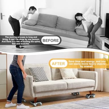 Heavy Duty Furniture Dolly, Furniture Movers, Furniture Dolly with 5 Wheels, Carbon Steel Panel Heavy Duty Dolly, Furniture Lifter with 360° Rotatable Rubber Universal Wheels, Maximum Load 3500 LBS - Image 3