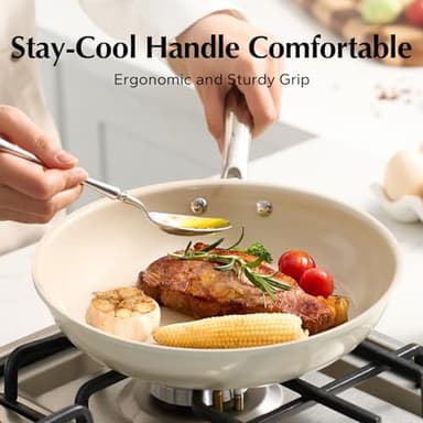 Redchef Nonstick Frying Pans Set, Ceramic Pan Skillet, Non Toxic Pans for Cooking, 8" 9.5" 11" Ceramic Frying Pan Set PFAS & PTFE & PFOA Free with Stay Cool Handle, Dishwasher & Oven Safe, Beige White - Image 7