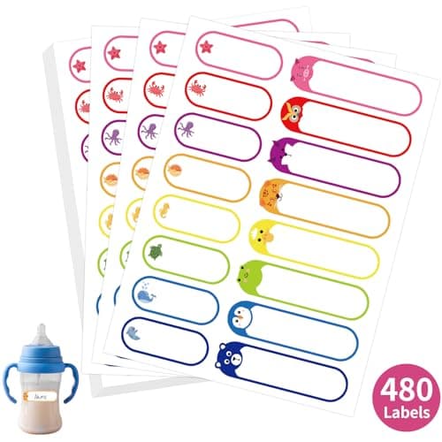 480 Pcs Labels for Kids Stuff Daycare, Waterproof Baby Name Label, Washable Bottle Labels, Reusable Self-Adhesive Tag Stickers for School Essentials, Self-Laminating Write-on - Image 1