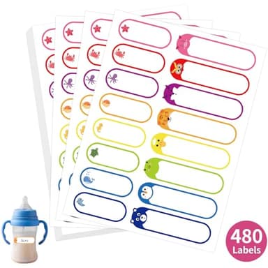 480 Pcs Labels for Kids Stuff Daycare, Waterproof Baby Name Label, Washable Bottle Labels, Reusable Self-Adhesive Tag Stickers for School Essentials, Self-Laminating Write-on - Image 1