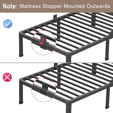 ROIL 18 Inch Queen Bed Frame with Rounded Corner and Headboard Hole Mattress Retainers 3500LBS Metal Heavy Duty Steel Slats No Box Spring Needed Platform Noise-Free Easy Assembly - Image 7