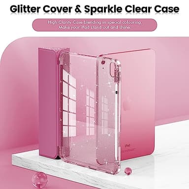 INFILAND Compatible with iPad A16 11th Generation 11 Inch 2025 Case, iPad Case 10th Generation 10.9 Inch, Glitter Cover with Sparkly Clear Back, Pencil Holder, for Kids Girls (Rose Pink) - Image 3