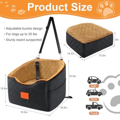 XIEEAOZEE Dog Car Seat for Small Dogs, Memory Foam Booster Dog Seat for Dogs up to 35 lbs, Elevated Pet Car Seat with Washable Removable Cover, Storage Pockets - Image 2