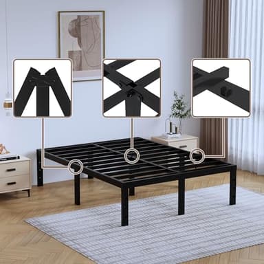 SHOANED Full Size Metal Bed Frame - 16 Inch Heavy Duty Bedframe Black Basic Steel Slats Platform No Box Spring Needed, Easy Assembly, Noise Free - Image 4